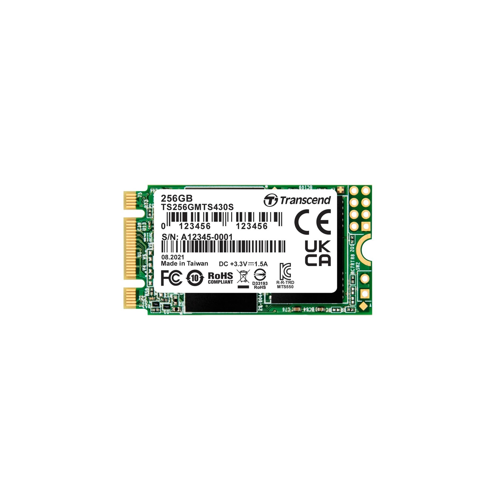Transcend MTS430 256GB M.2 2242 SATAIII SSD with Dram Cache, Up 256GB, Green
