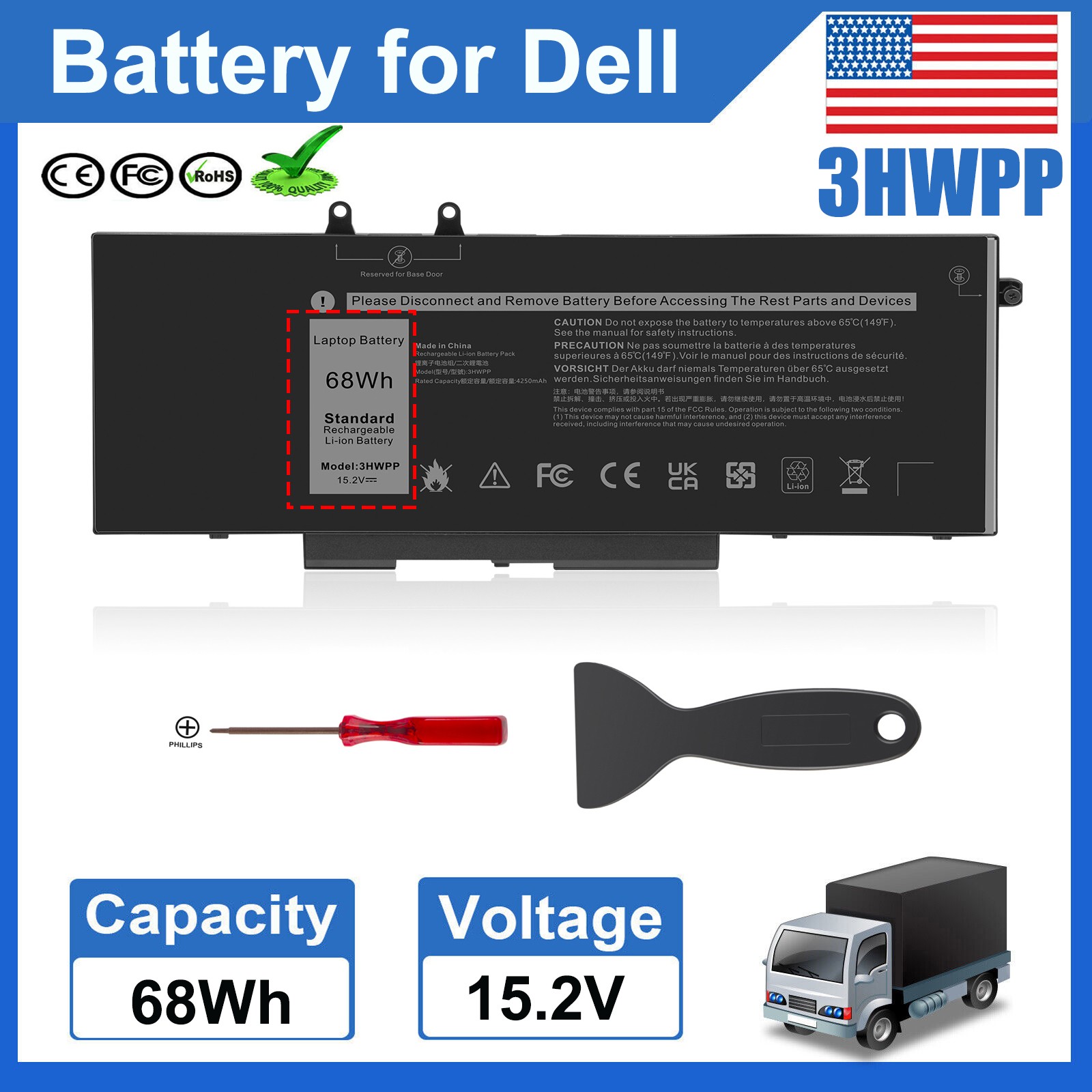 3HWPP Battery For Dell Latitude 5401 E5401 5411 E5411 Precision 3541 3551 Series