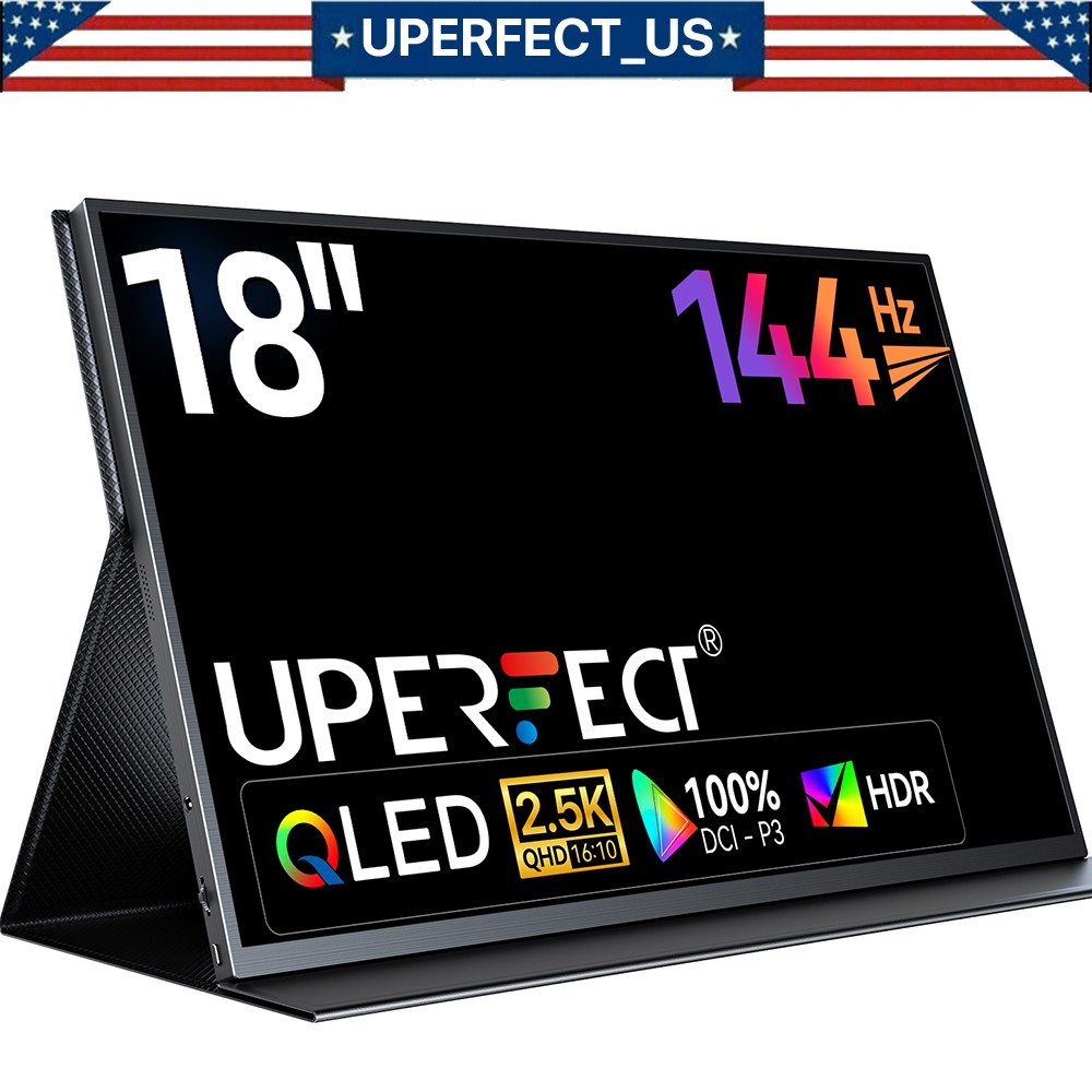 UPERFECT 18.0" 144Hz 2560*1600 IPS LCD Monitor 2K HDR 2*USB C HDMI Input Speaker