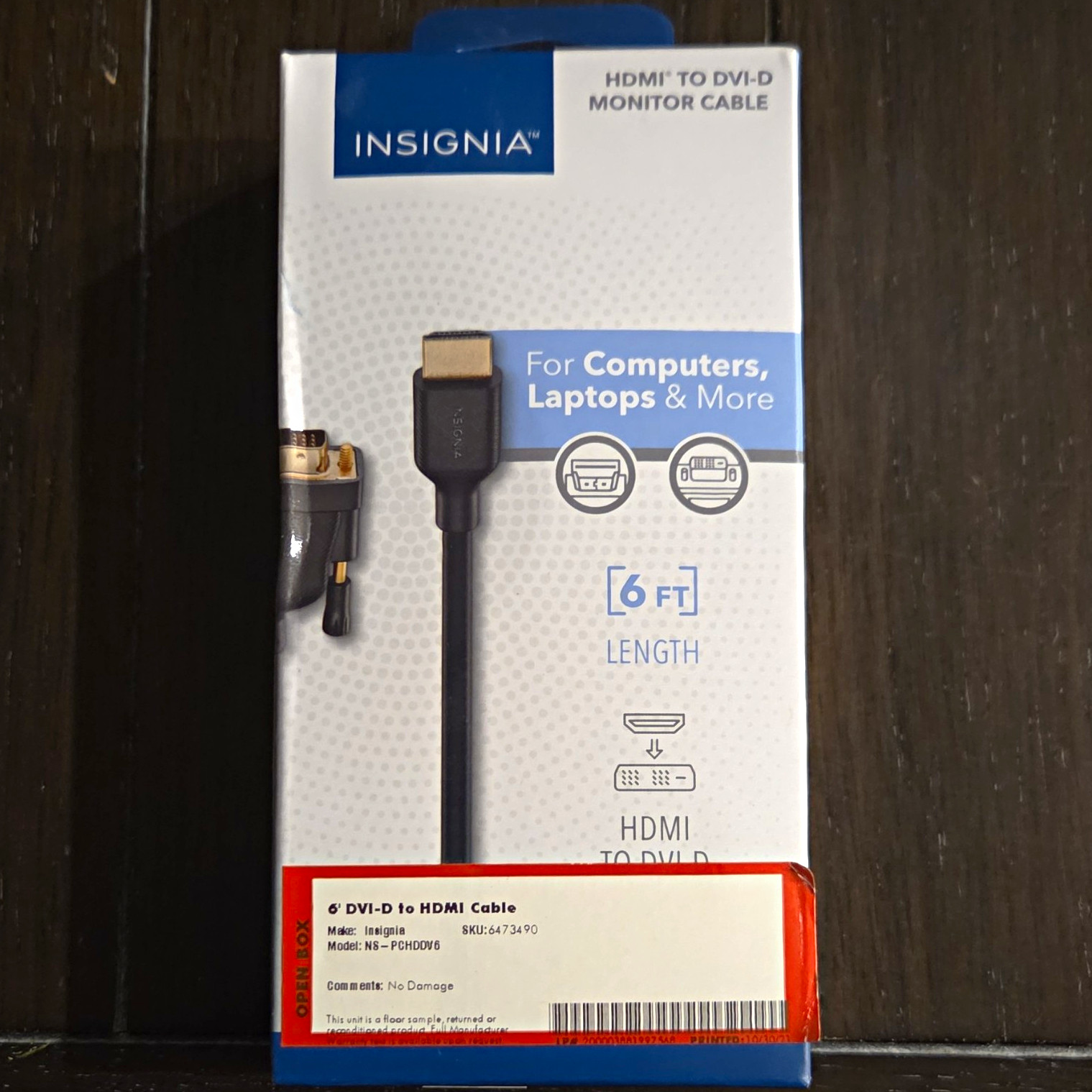 Insignia 6ft HDMI to DVI-D Cable Black Gold Plated NS-PCHDDV6