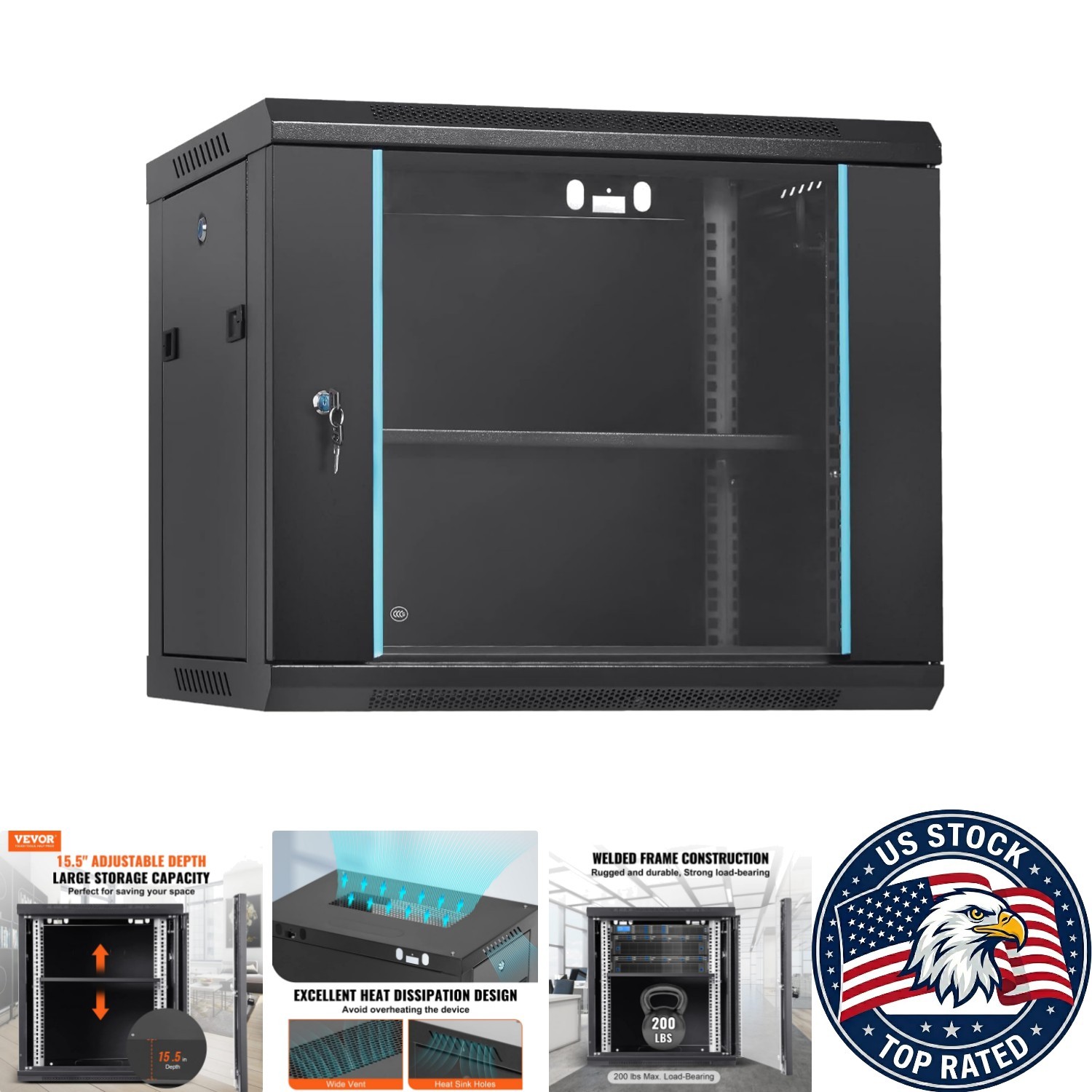 Space-Saving 9U Network Server Cabinet - Locking Glass, 200 lbs Load Capacity