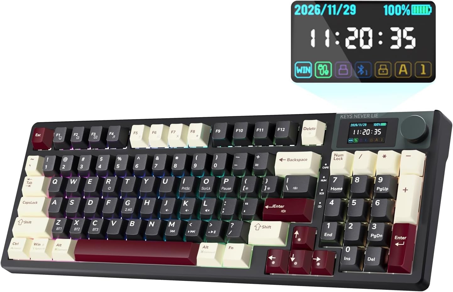 KEMOVE K94 Wireless Mechanical Keyboard, QMK/VIA, LCD Screen & Metal Knob