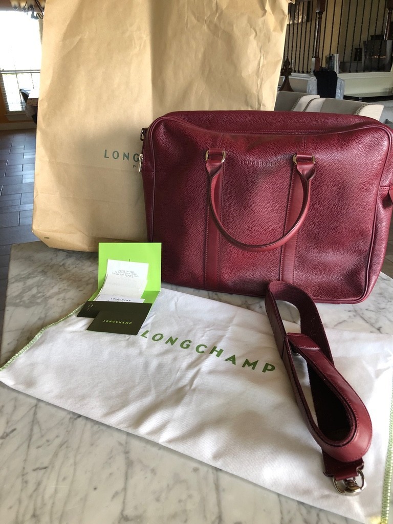 Vintage Longchamp Le Foulonné Burgundy Leather Briefcase Attache Laptop Bag