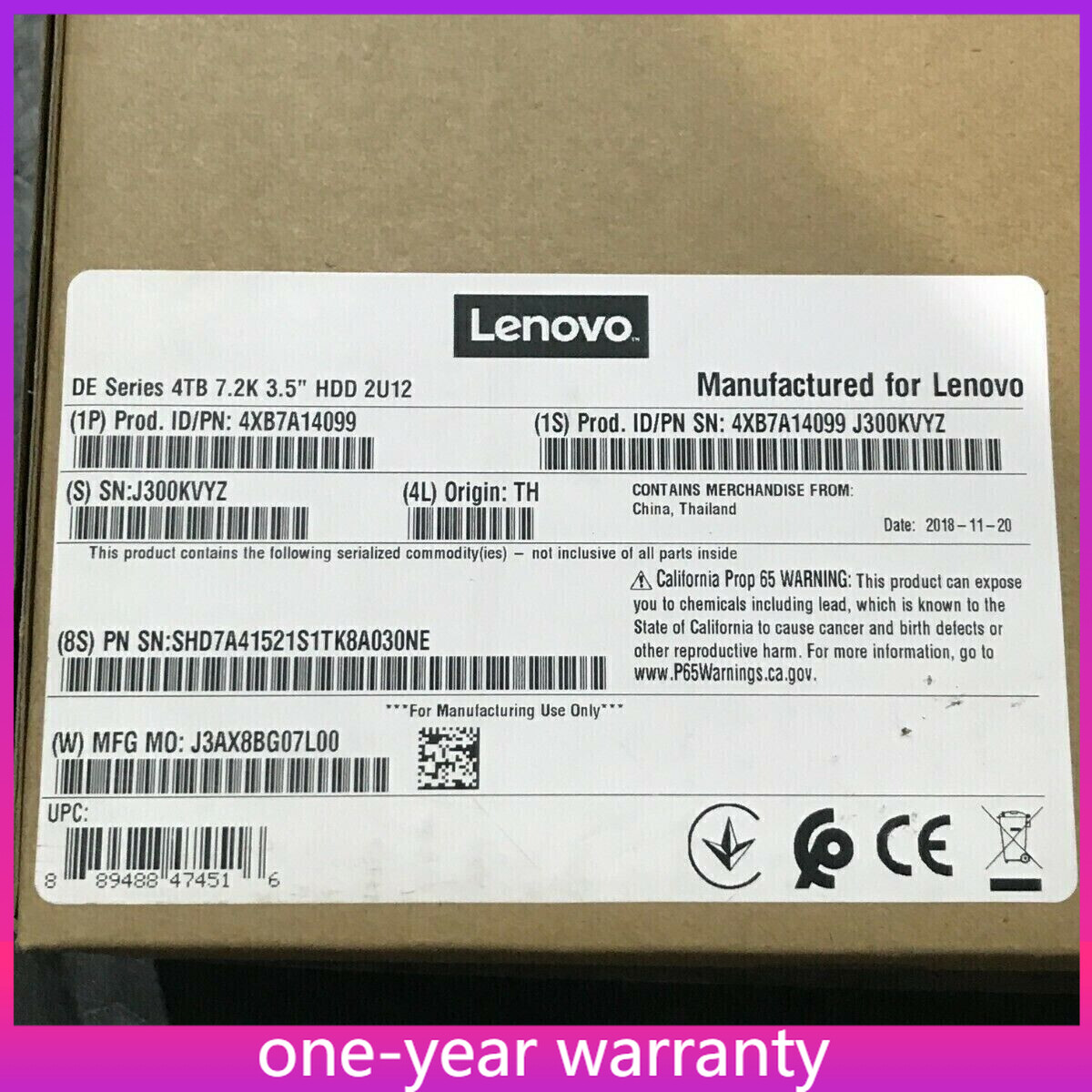 4XB7A14099 NEW Lenovo ThinkSystem DE Series 4TB 7.2K 3.5" HDD 2U12 01PG622