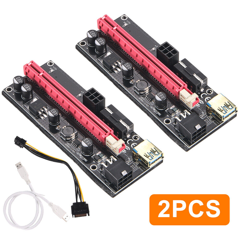 2PCS PCI-E 1x to 16x Powered USB3.0 GPU Riser Extender Adapter Card Board Cable
