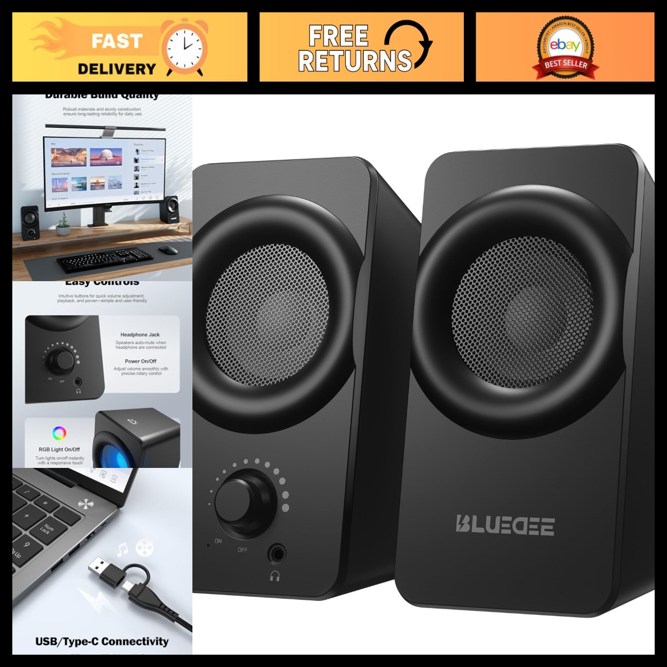 RGB Dual Driver Computer Speakers for Desktop PC - High-Quality Sound & Stylish