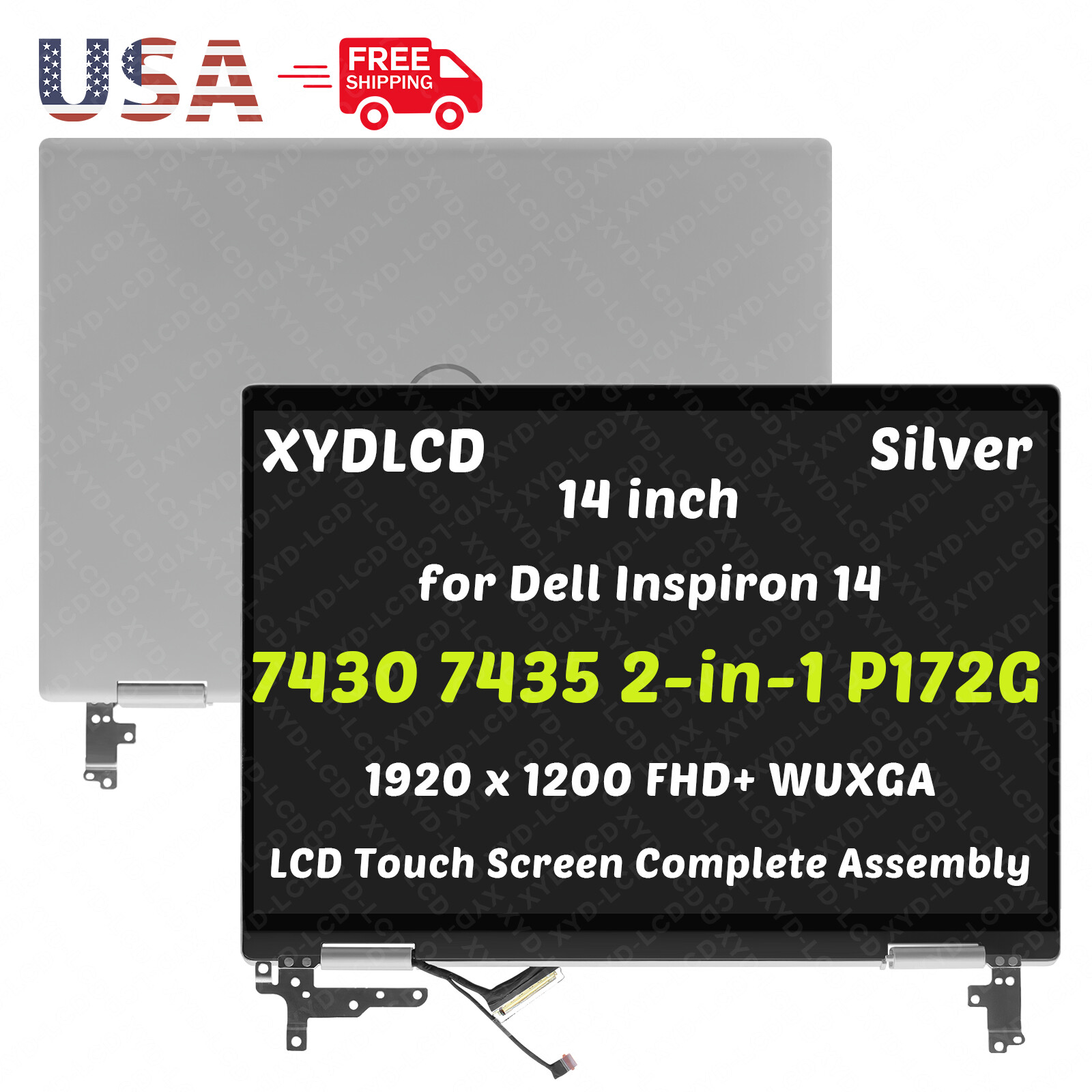 for Dell Inspiron 14 7430 2-in-1 P172G P172G001 LCD Touch Screen Complete SIlver