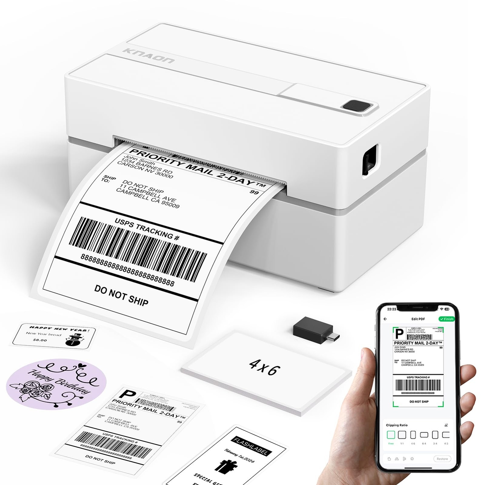 KNAON Bluetooth Thermal Shipping Label Printer4x6 Portable Thermal Label Printer