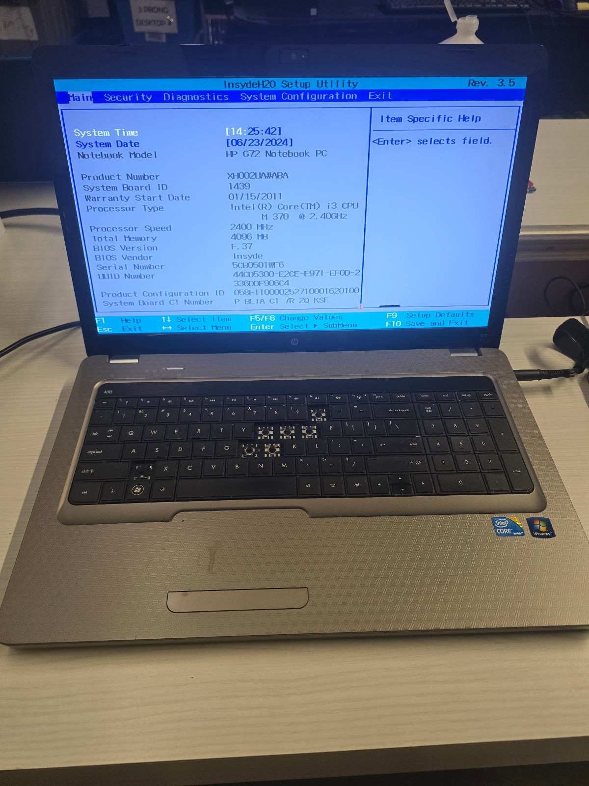 HP G72 17" Laptop Intel i3 370M 2.4Ghz, 4GB RAM, 500GB HDD *NO OS, BAD BATTERY