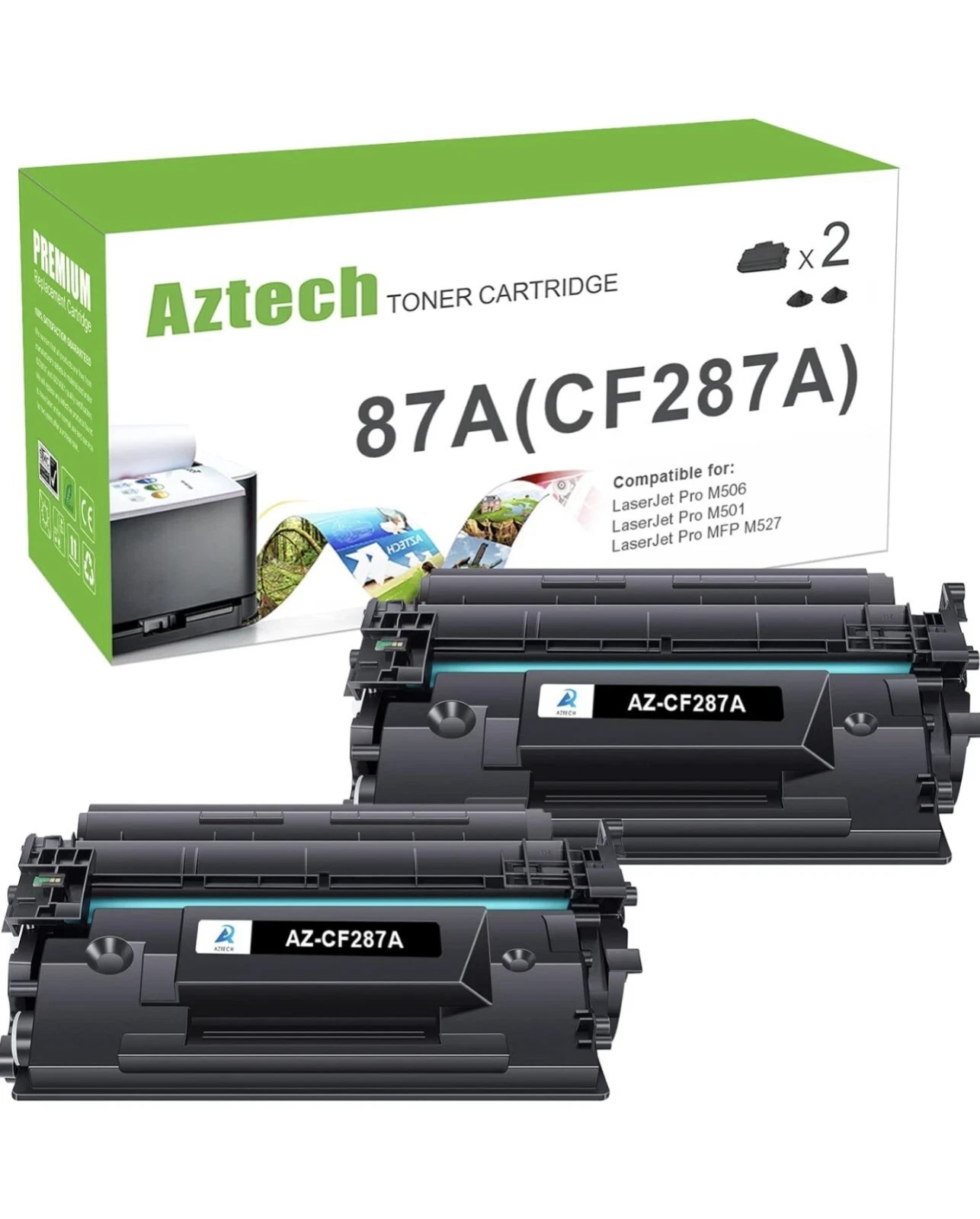 Aztech 87A Toner Cartridge Replacement for 87A CF287A 87X CF287X Black 2 pack
