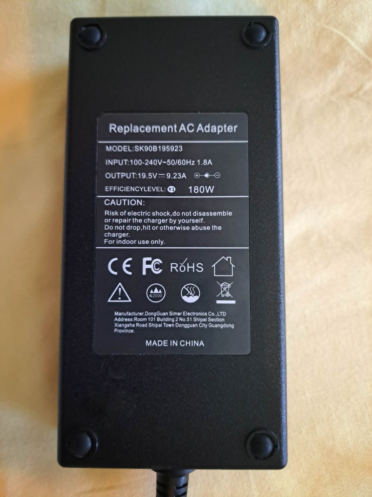 Replacement AC Adapter 180W 19.5V 9.23A for Alienware 15 R2 (Model SK90B195923)