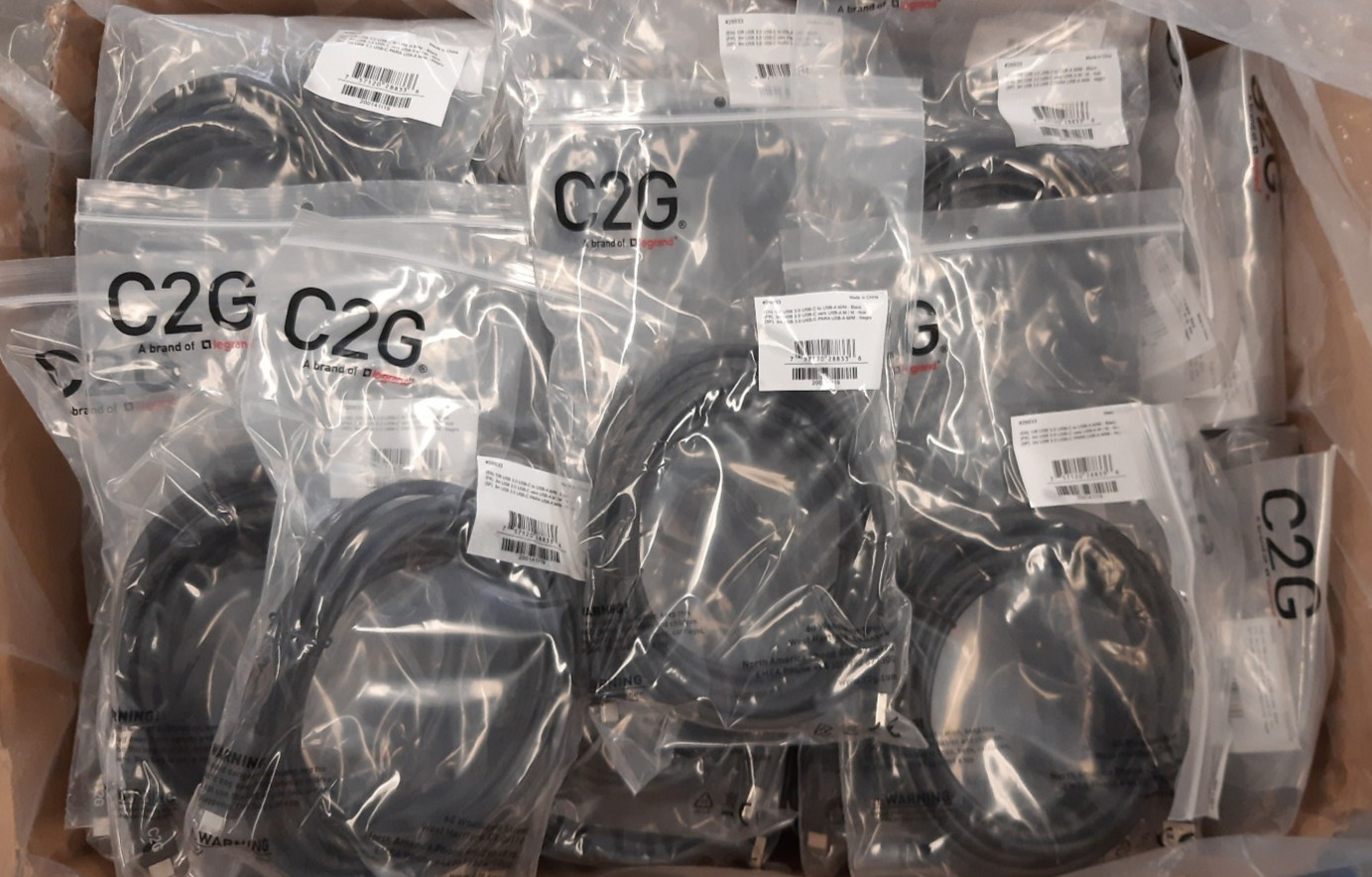 Lot of (80) C2G #28833 10ft USB3.0 USB-C to USB-A M/M Black Cables New/Sealed