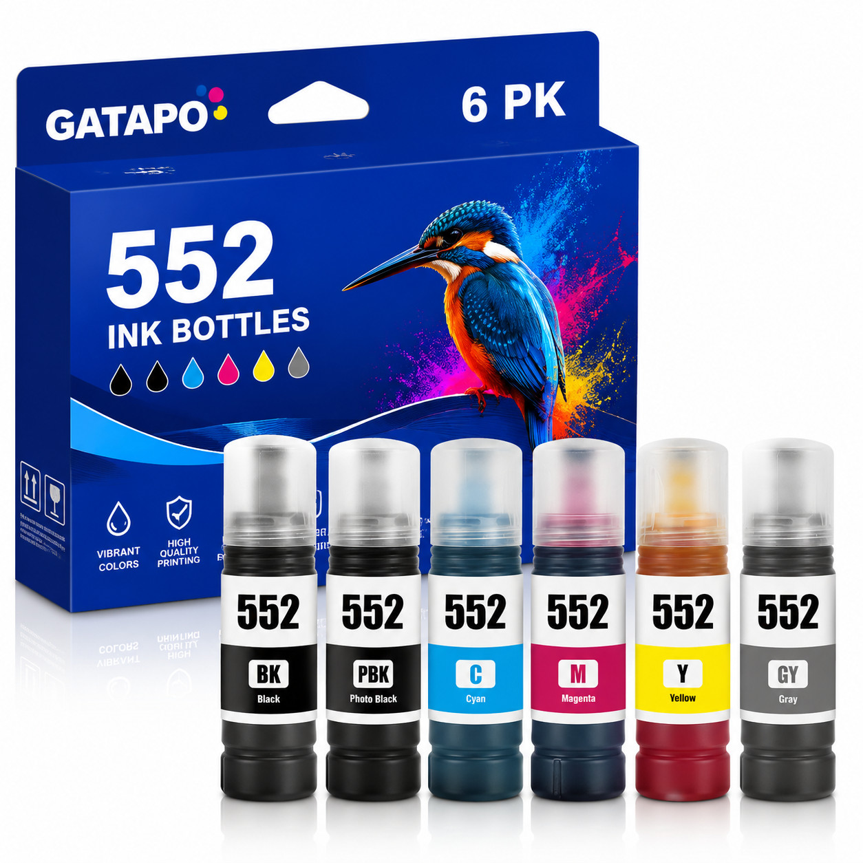 552-6PK Ink Bottles for  ET-8550 ET-8500(BK/PBK/C/M/Y/GY)