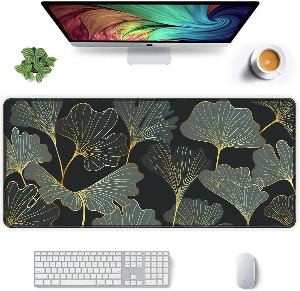 Stylish Gold Leaves Mouse Pad – XXL Extended Design for Smooth Gaming and Work