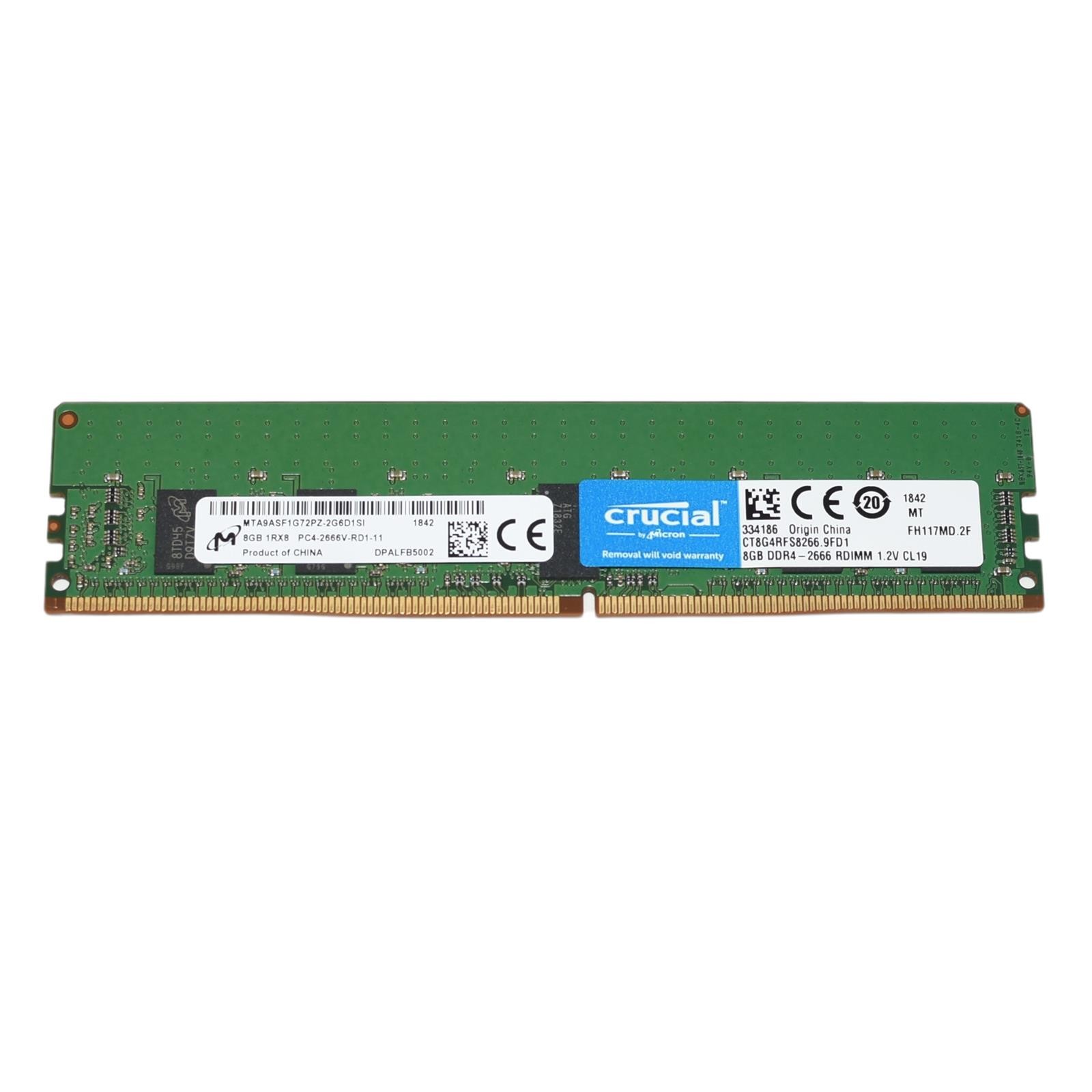 Micron Crucial 8GB 1Rx8 DDR4 PC4-2666V-R Reg ECC Memory Module CT8G4RFS8266.9FD1