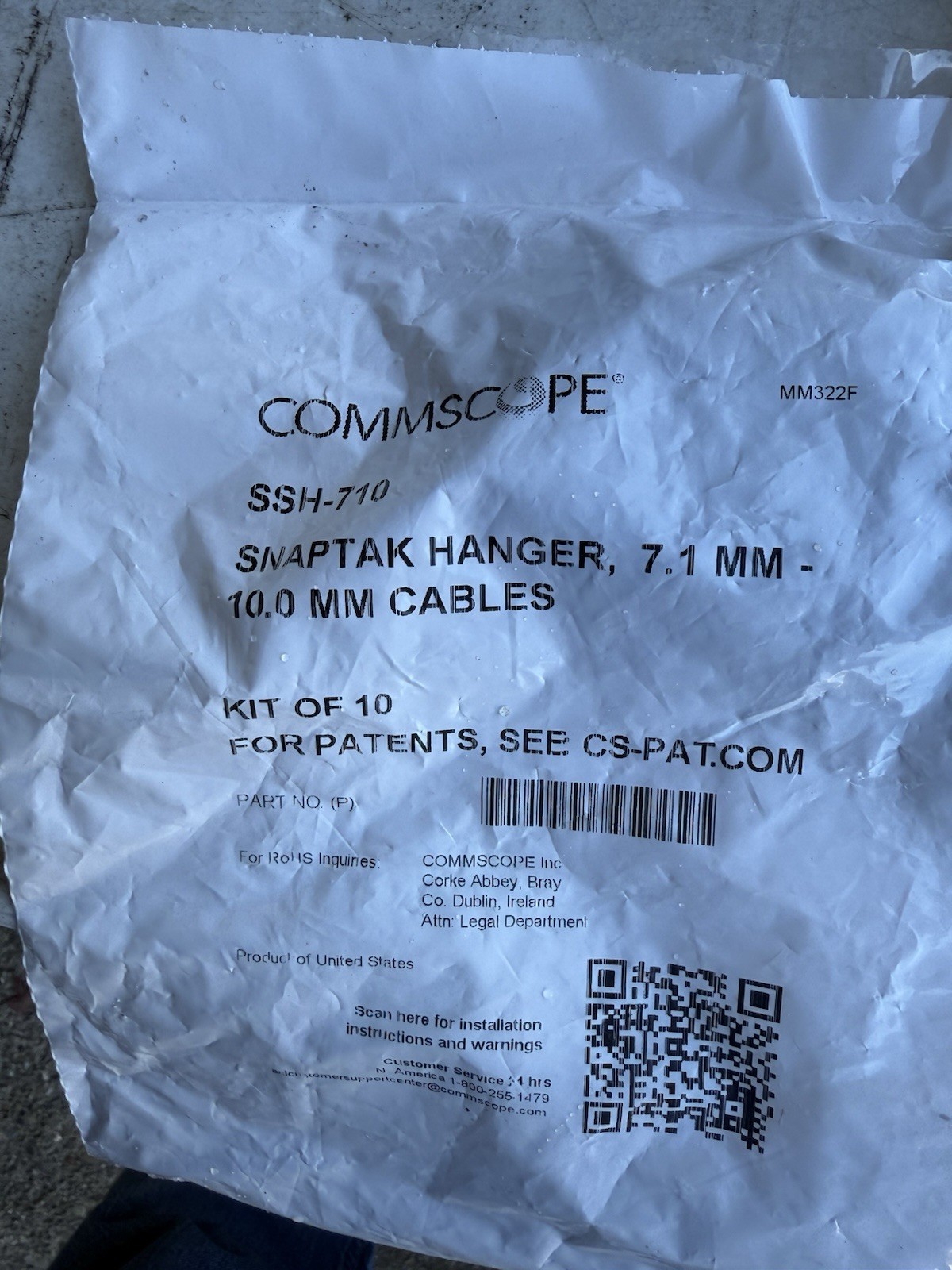 COMMSCOPE SSH-710 SNAPTAK HANGER 7.1mm-10.0mm (bag Of 10)