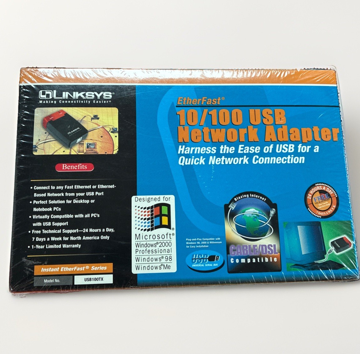 Linksys USB100TX  EtherFast 10/100 USB Ethernet Network Adapter - Sealed Box