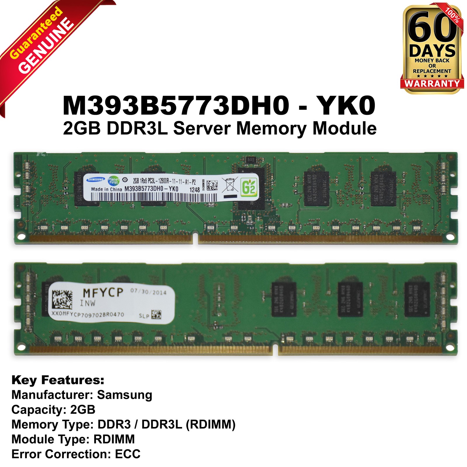 Samsung 16GB 8x2GB PC3L-12800R 1600MHz 1.35V Server Memory RAM M393B5773DH0-YK0