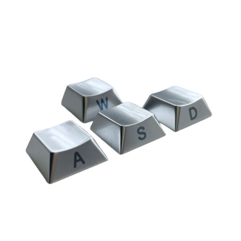 Zinc Alloy WASD Keycaps Gold/Silver Finish Side Engraving Enhances Gaming Keypad