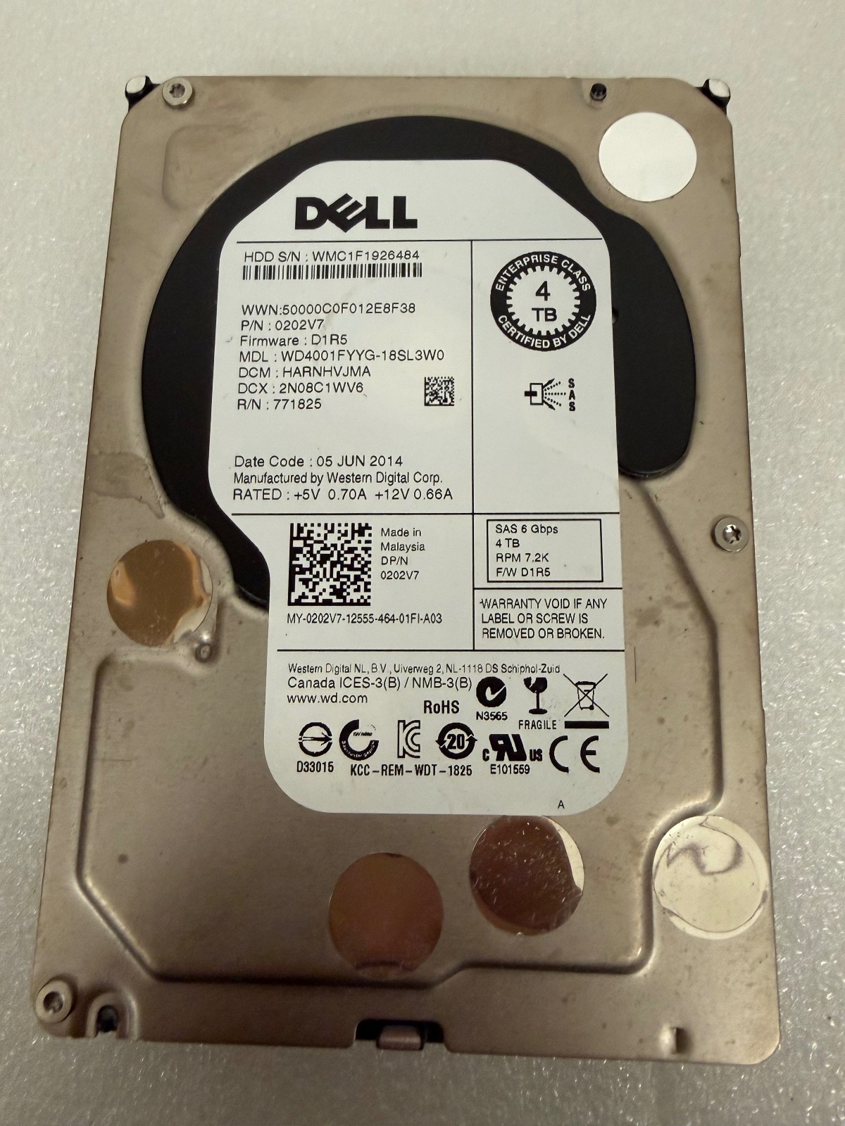 Dell 4TB Enterprise SAS HDD WD4001FYYG 7.2K 3.5-inch Hard Drive