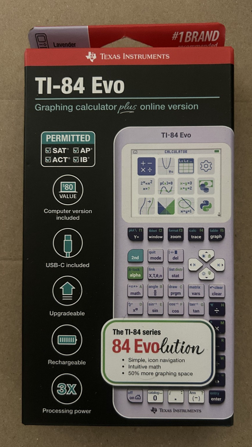 Texas Instruments TI-84+ Evo Lavender Shelf Wear Graphing Calculator