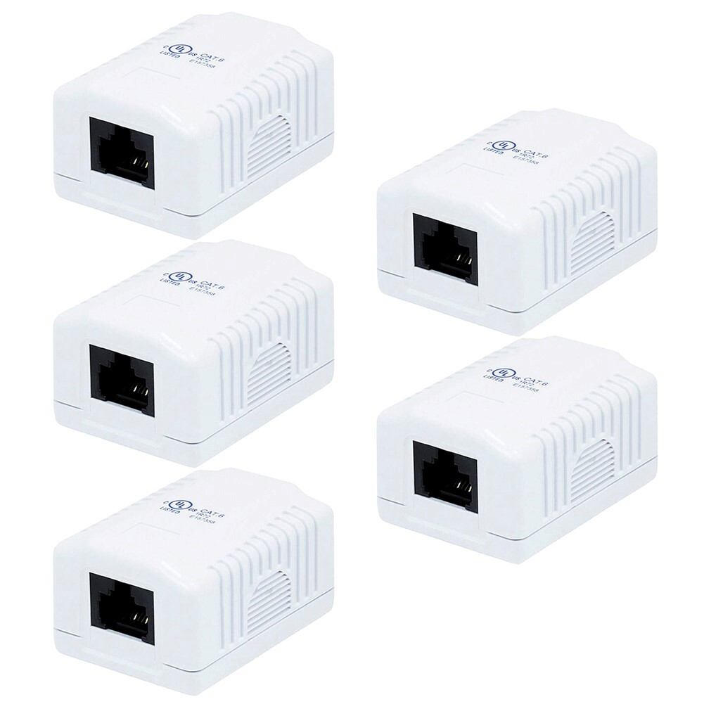 5 Pcs 1 Port CAT6 RJ45 8P8C Network LAN Ethernet Cable Wall Surface Mount Box