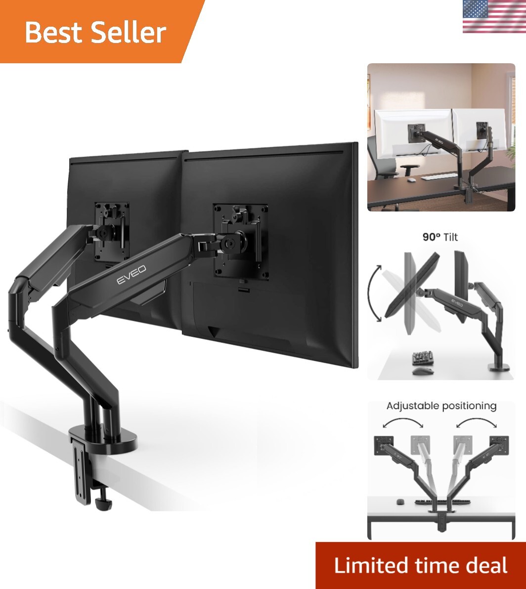Black Alloy Steel Dual Monitor Mount 14-35” VESA Bracket with Tilt and Swivel