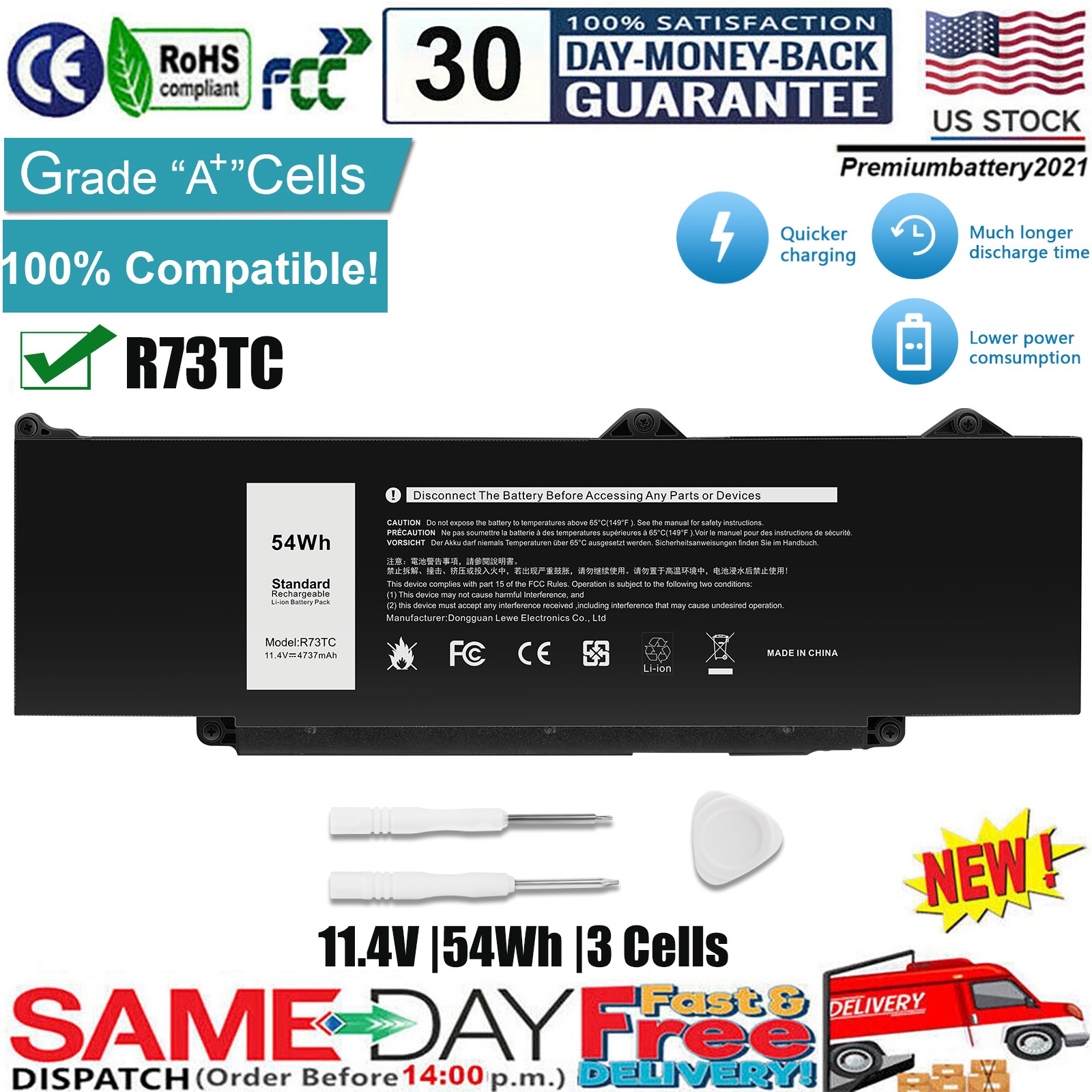 ✅R73TC Battery For Dell Latitude 3340 3440 3540 3480 3580 3590 5340 5540 P181G