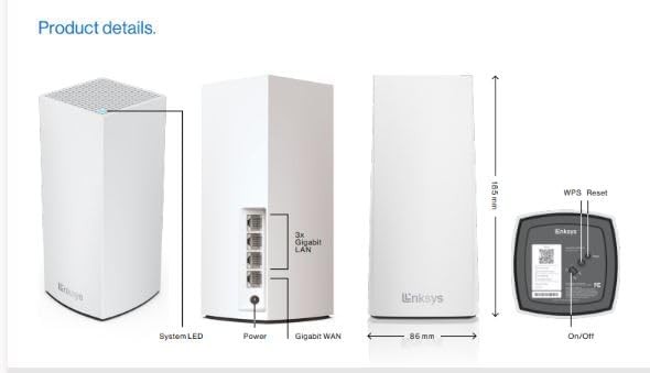 LINKSYS VELOP ATLAS WIFI 6 ROUTER HOME WIFI MESH SYSTEM, DUAL-BAND, -  WHITE