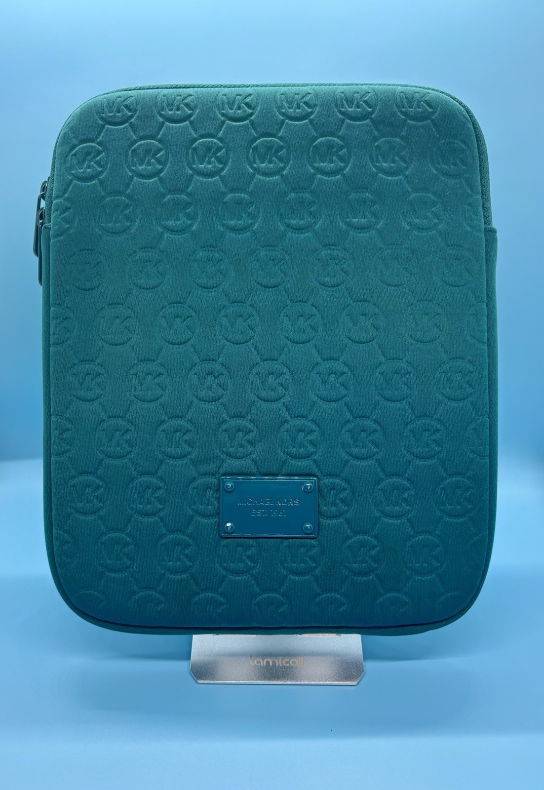Michael Kors iPad Tablet Case Teal Neoprene Padded Zip Closure 8.5” W x 10” H