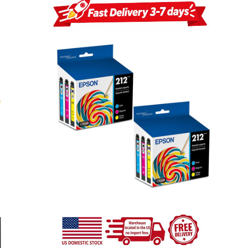 2 pack epson 212, standard capacity color multi-pack ink cartridges, c/m/y