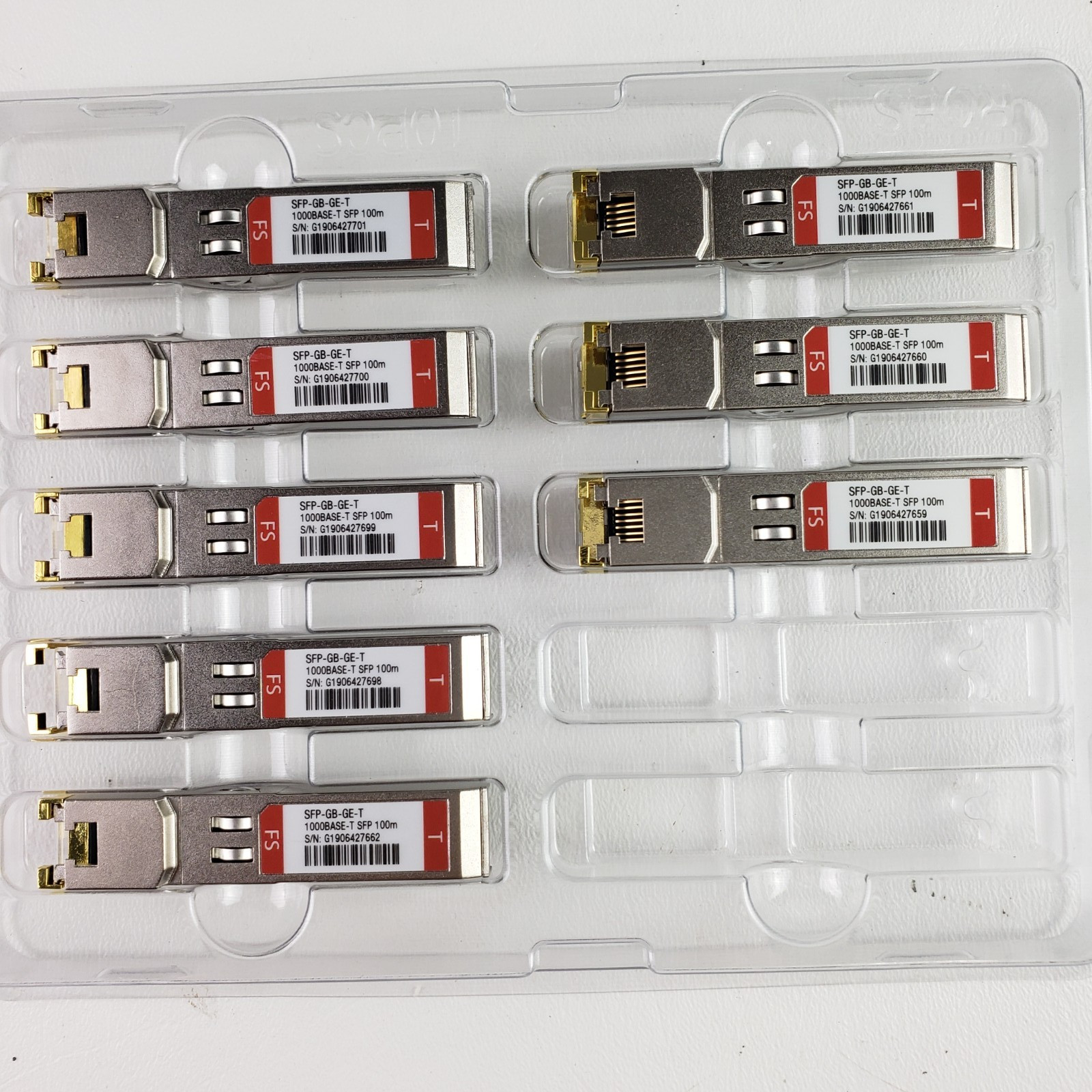 FS SFP-GB-GE-T 1000BASE-T SFP 100m Cisco Compatible Transceiver Module Lot of 8