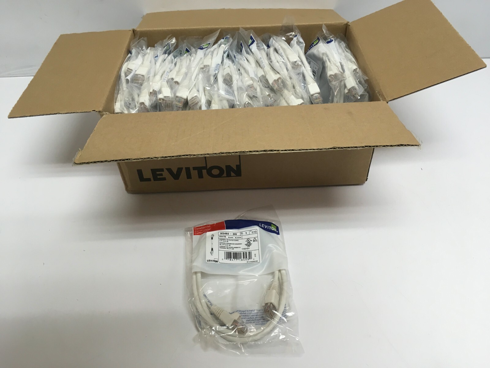 50 NEW Leviton 5G460-3W Gigamax 5E Ethernet Patch Cords Cat 5e