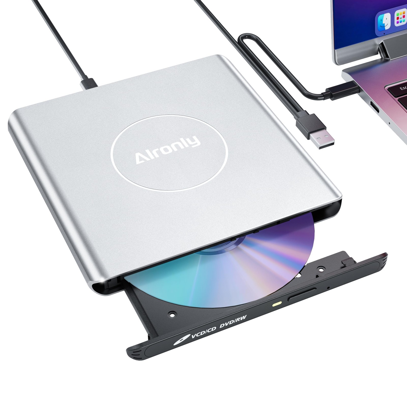 External CD/DVD Drive USB 3.0 TypeC Burner Writer Reader Laptop PC Alloy