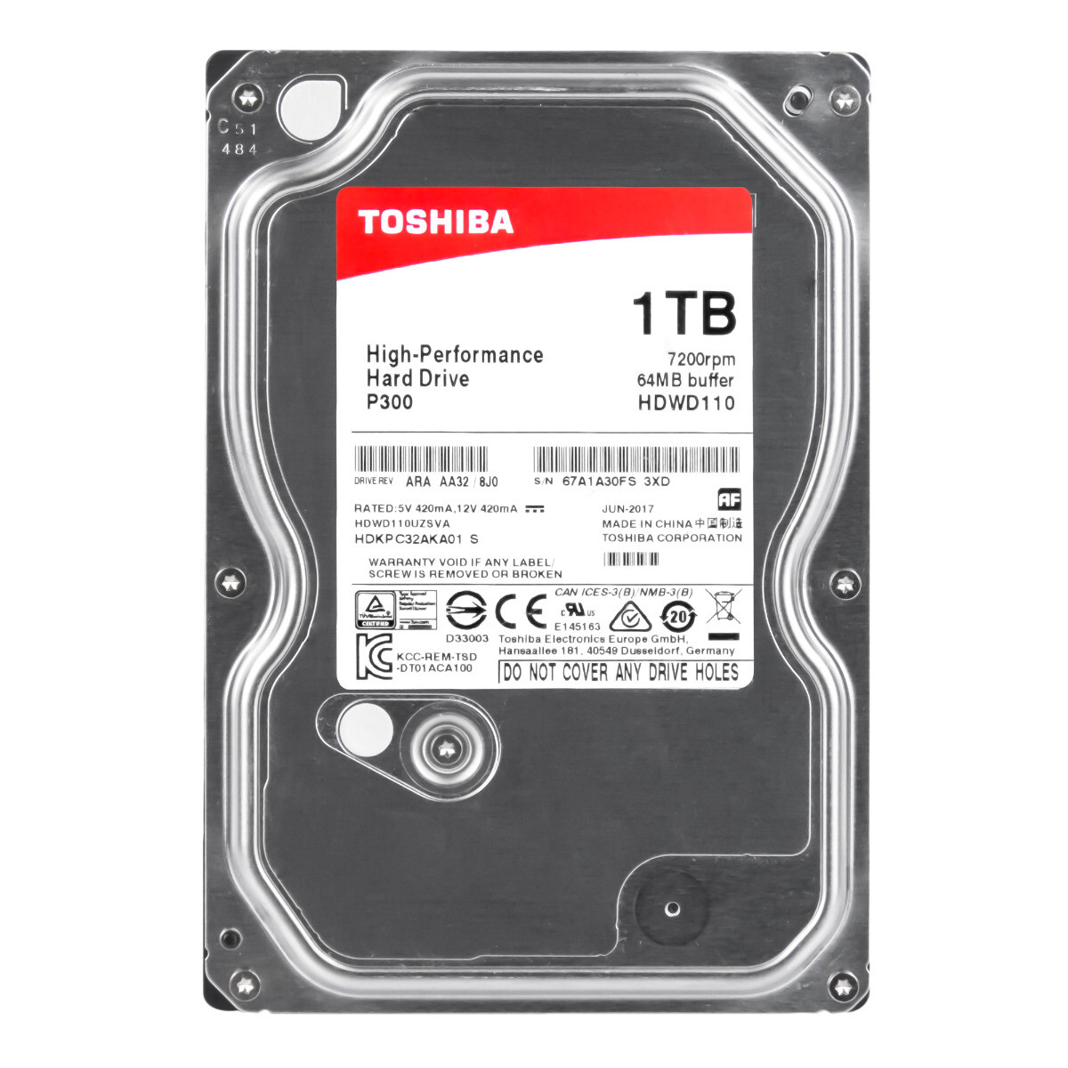 Hard Drive TOSHIBA P300 HDWD110 1TB 7.2K 64MB SATA III 3.5''
