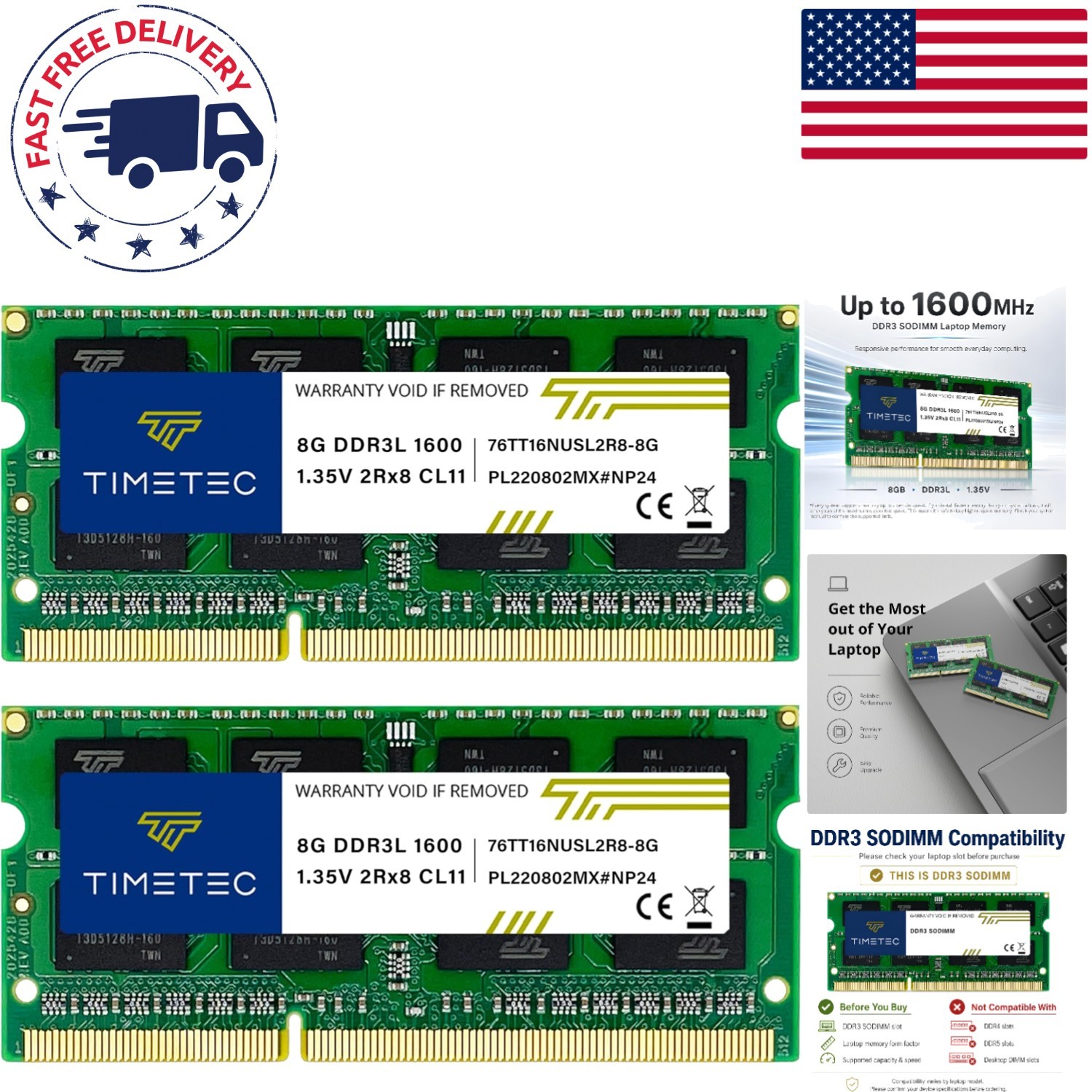 Reliable 16GB Dual Rank DDR3L SO-DIMM RAM (2x8GB) for Laptops, Lifetime