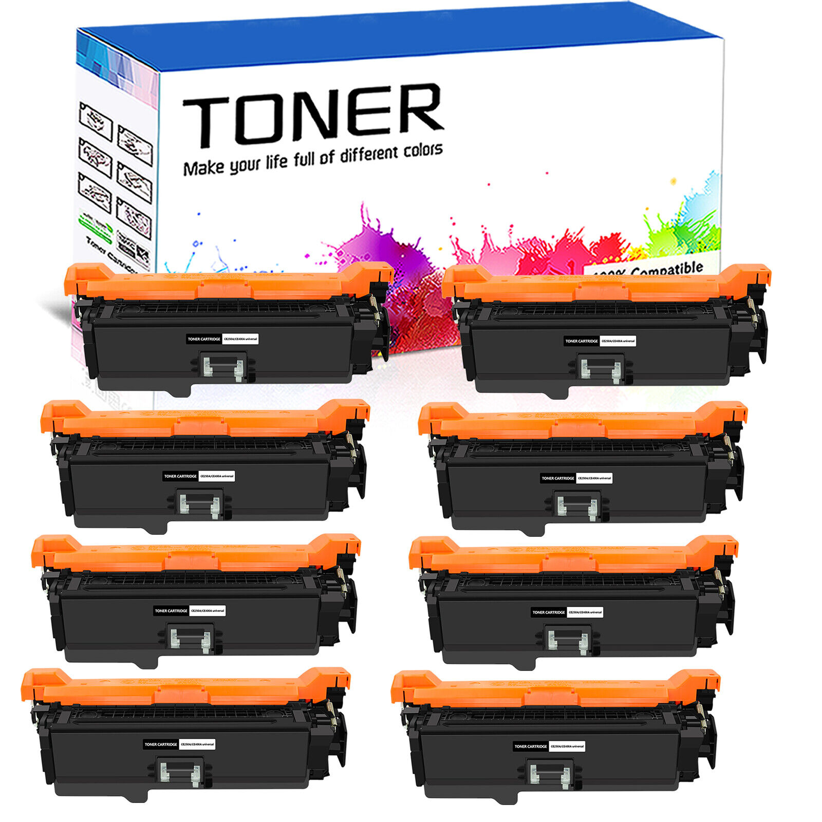 8 Pack Black CE250A 504A Toner for HP Color LaserJet CP3525dn CP3525n CP3525x