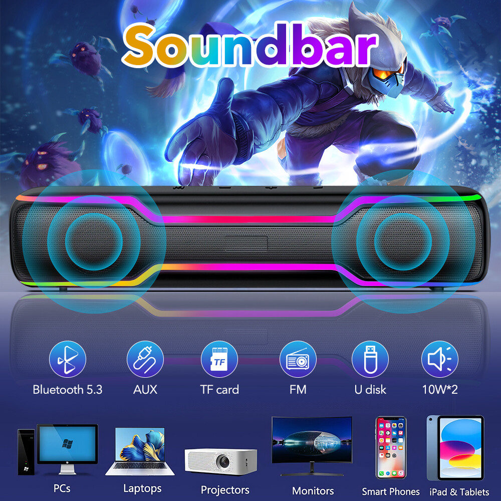 20W Bluetooth RGB Gaming Computer Speaker Deep Bass for PC Laptop TWS Sound Bar