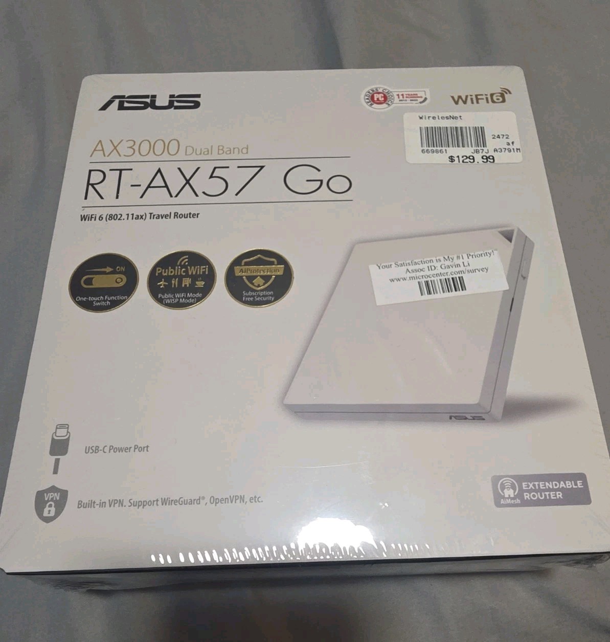 ASUS RT-AX57 Go AX3000 WiFi 6 Dual-Band Travel Router, White