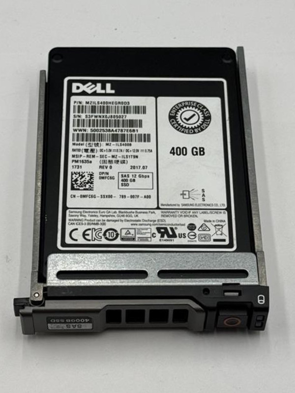 Dell 400GB SSD SAS 12G TLC MU 2.5in MZ-ILS400B MFC6G w./ Tray Grade B 90% - 97%