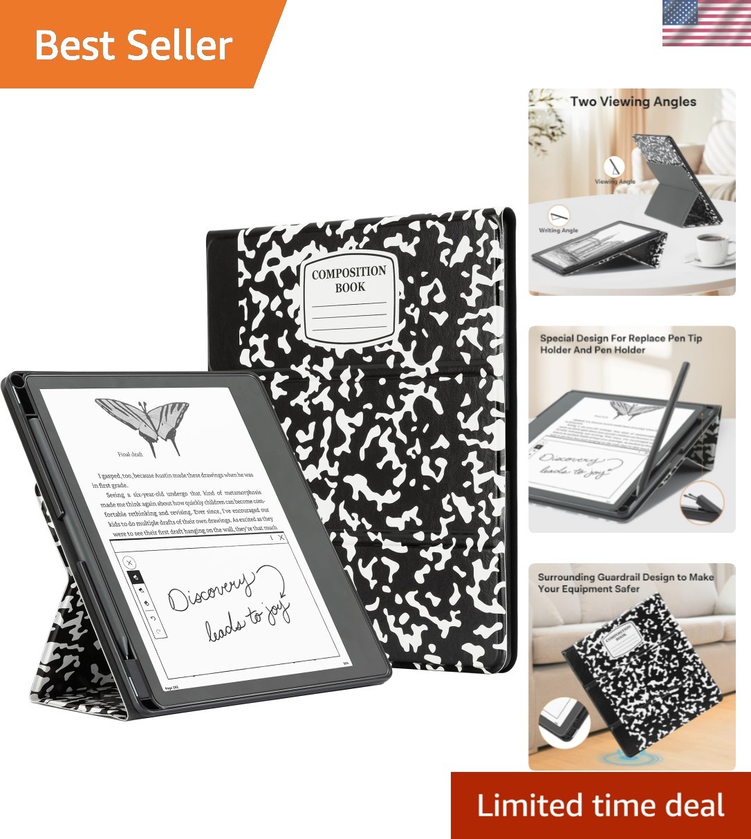 Stand Case for Kindle Scribe -  Folio Leather Cover with Pen Holder, Auto Sle...