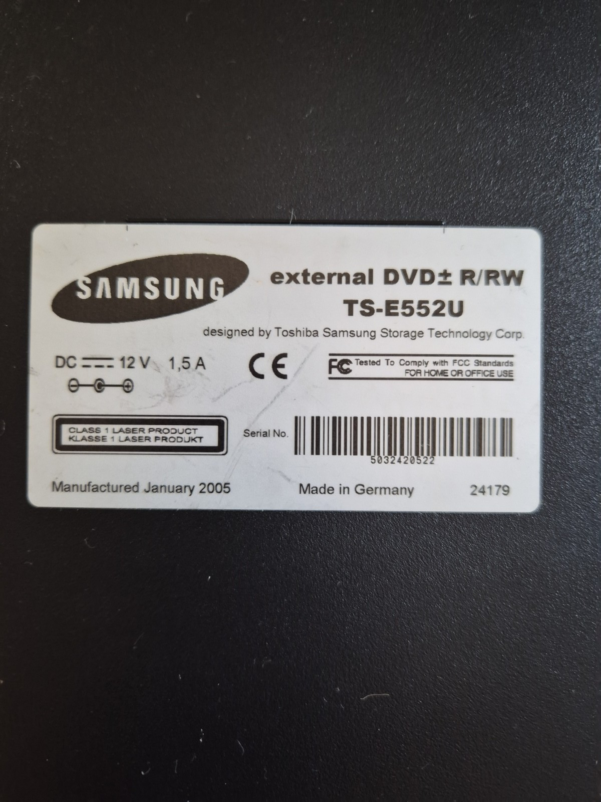 Vintage SAMSUNG TS-E552U EXTERNAL DVD PLAYER DVD R/RW manufactured January 2005