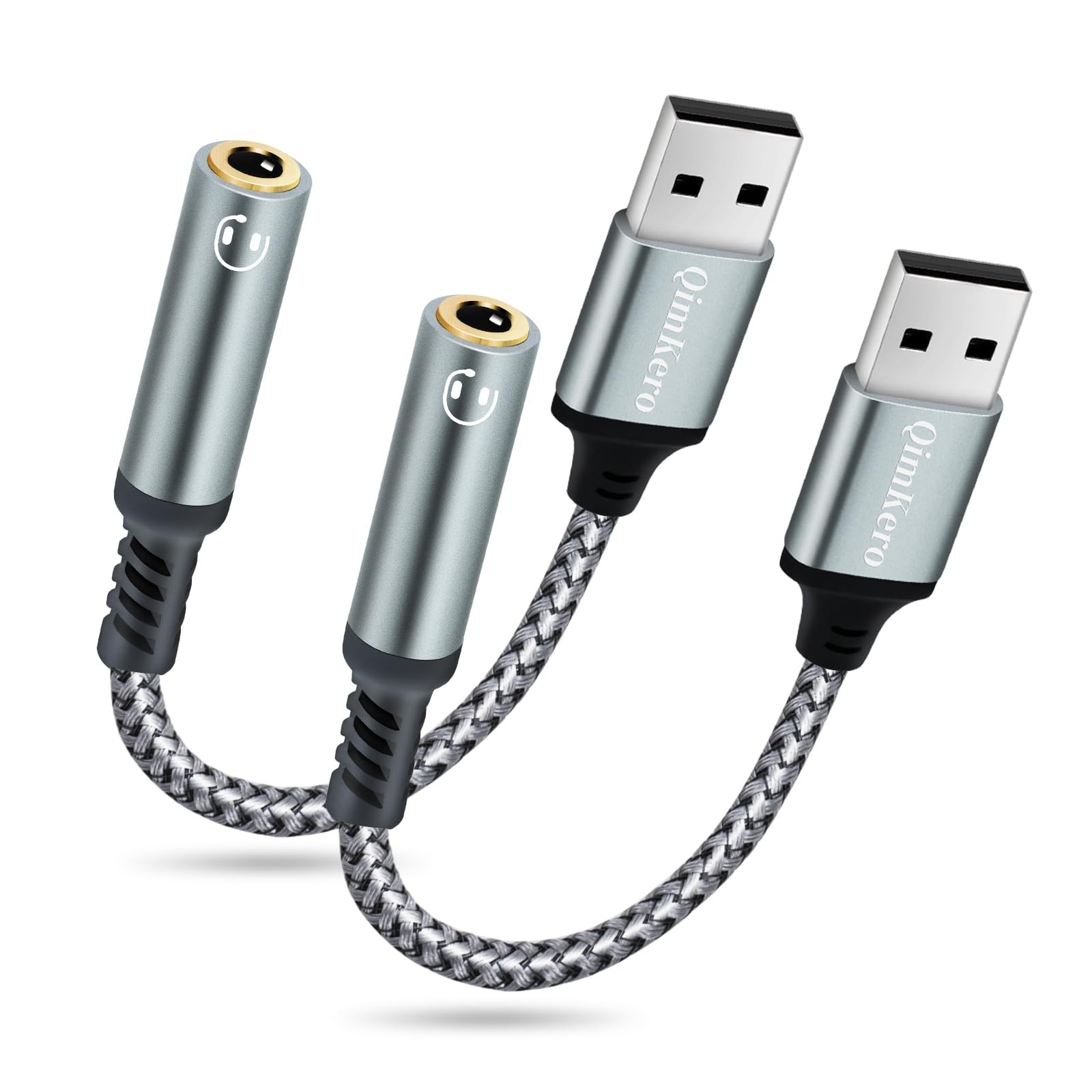 (2-Pack) Qimkero External Stereo Sound Card, USB-A to 3.5Mm TRRS 4-Pole Female,