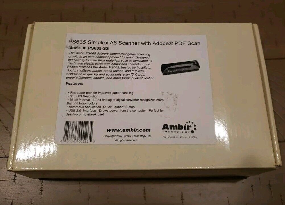 Ambir Technology ImageScan Pro ID Card Scanner PS665 PS665-SS W/ USB