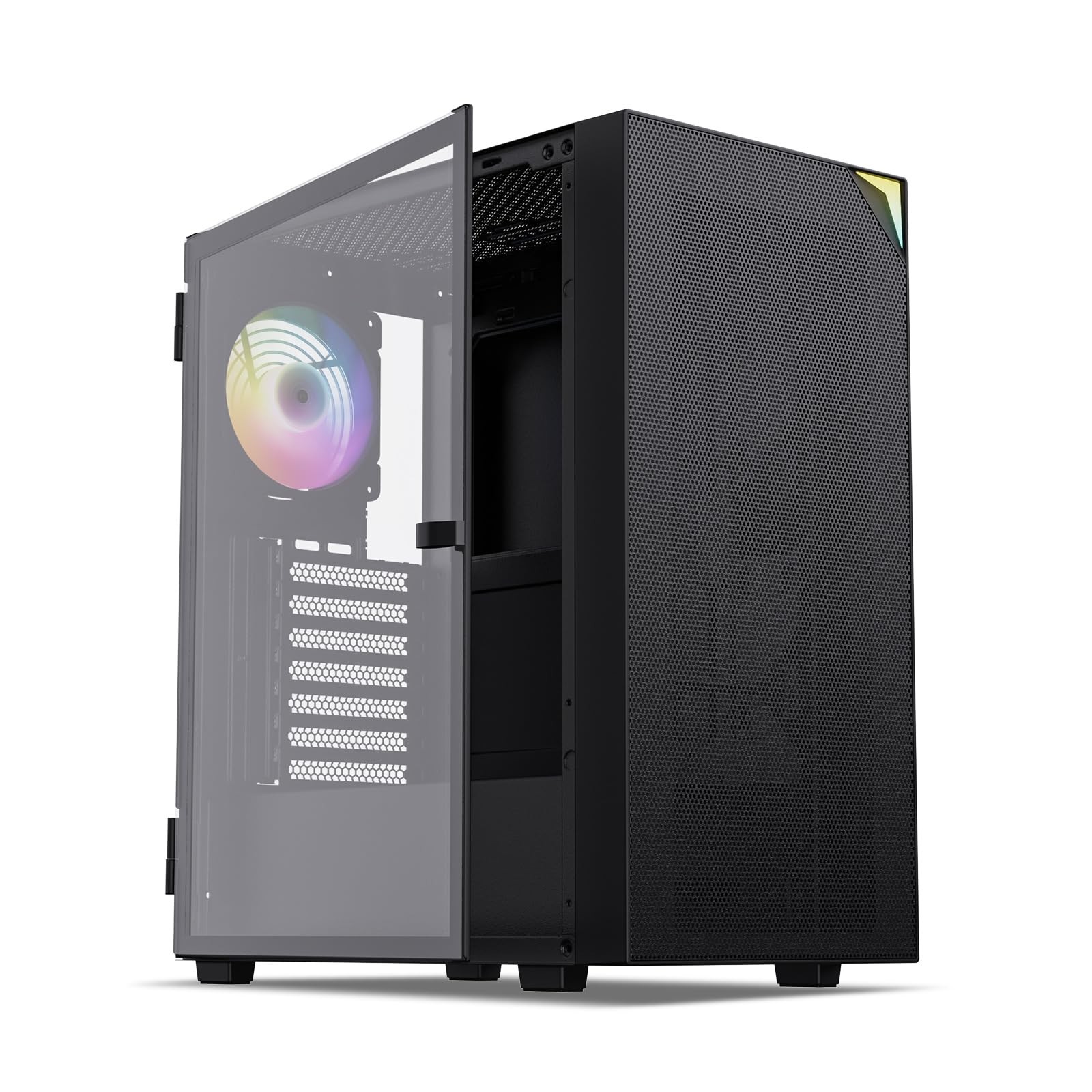"AL800 Full Tower PC Case - Tempered Glass, ARGB Fan, E-ATX Support - Black"