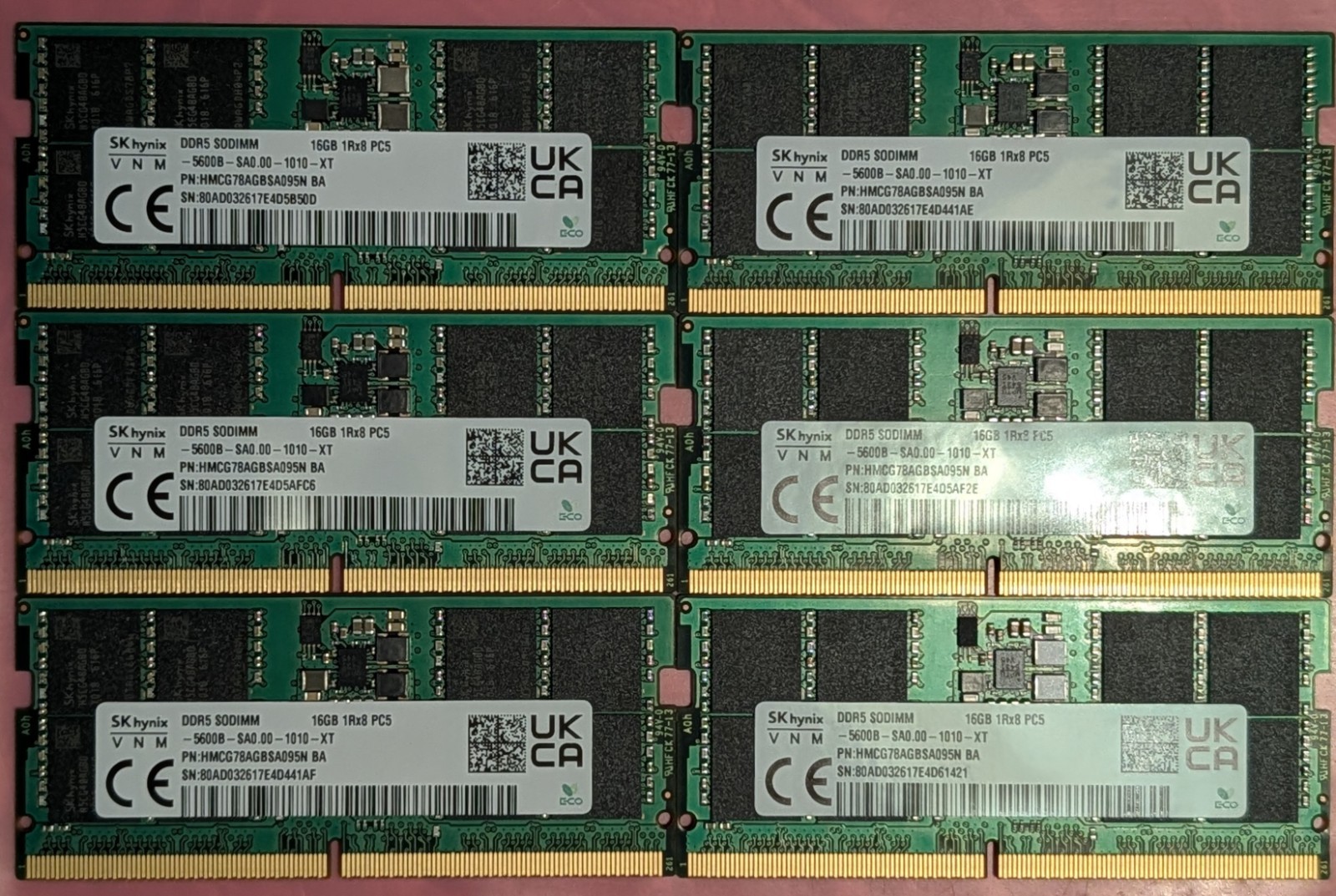 SK Hynix HMCG78AGBSA095N BA 16GB PC5-5600B-SA0-1010-XT DDR5 SODIMM LOT OF 6 PCS