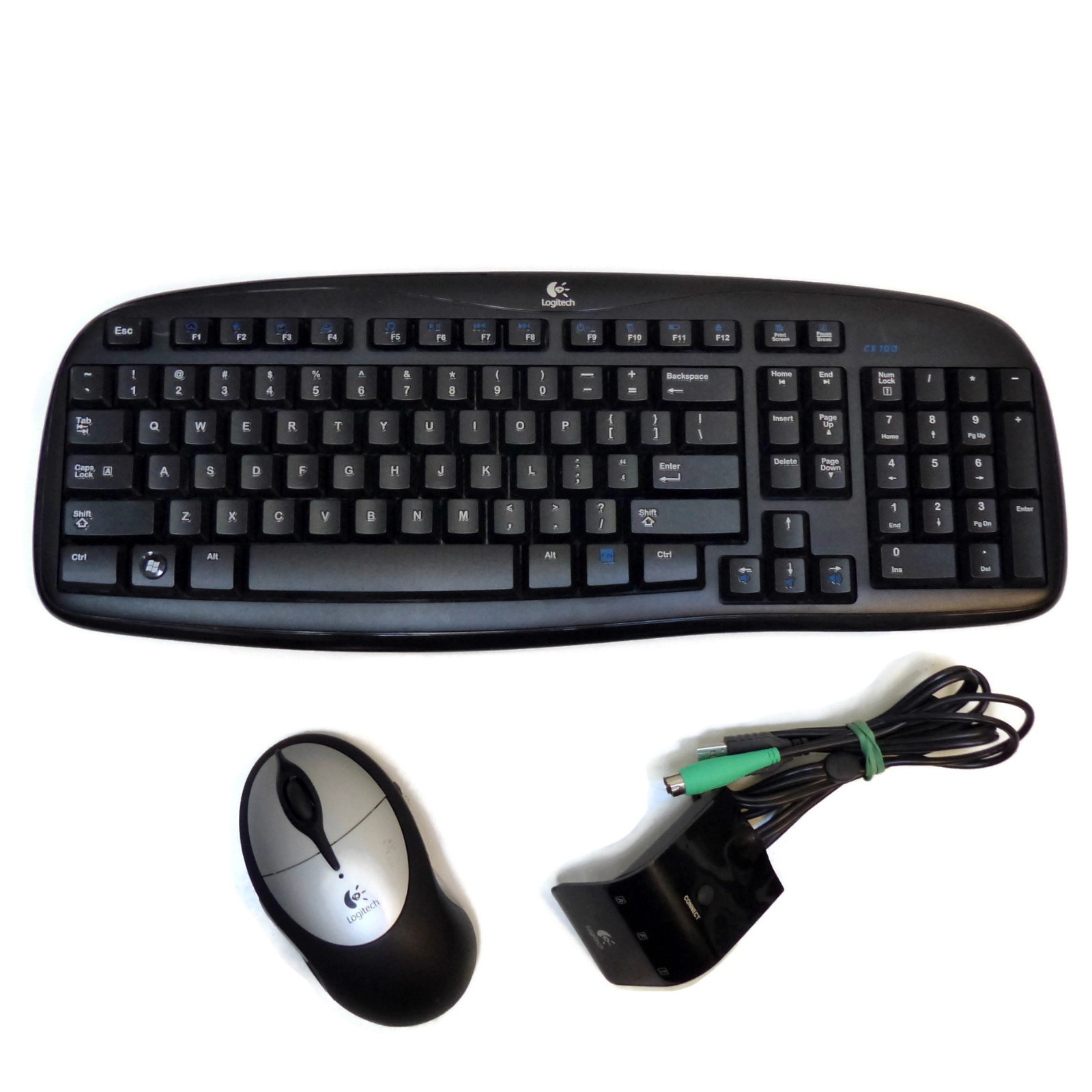 Logitech Cordless Keyboard EX100 and Cordless Mouse and Receiver EUC TESTED