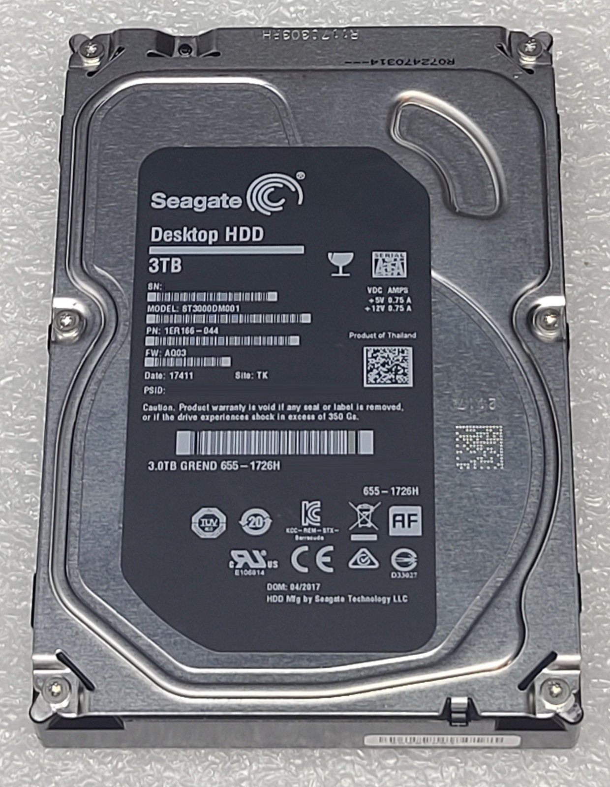 Lot of 4 Apple 655-1726H Seagate ST3000DM001 3TB SATA-3 3.5" 7200rpm 64MB HDD