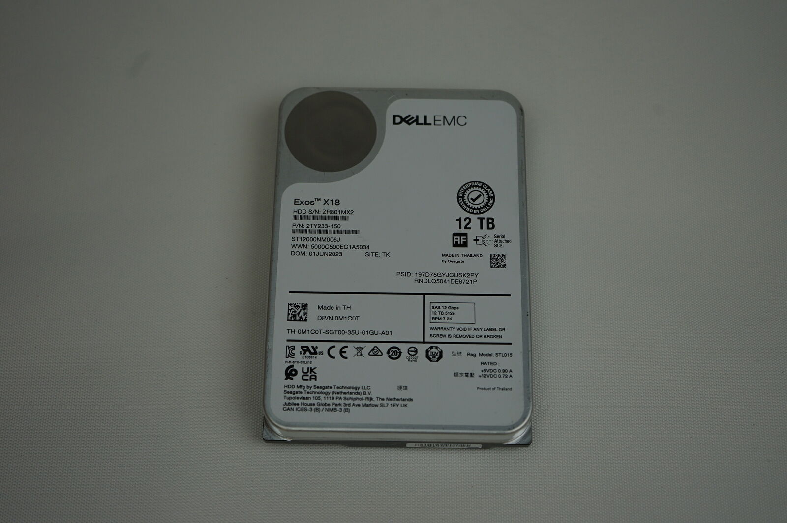 Dell M1C0T Seagate ST12000NM006J Exos X18 12TB Near-line Internal Hard Disk
