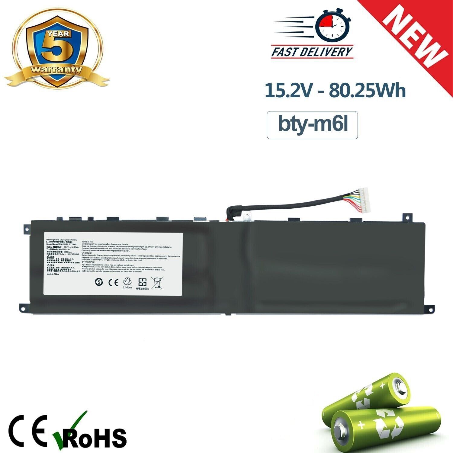 BTYM6L BTY-M6L Battery For MSI GS65 GS75 Stealth 8SE 8SF 8SG 8RF 9SD 9SE Creator